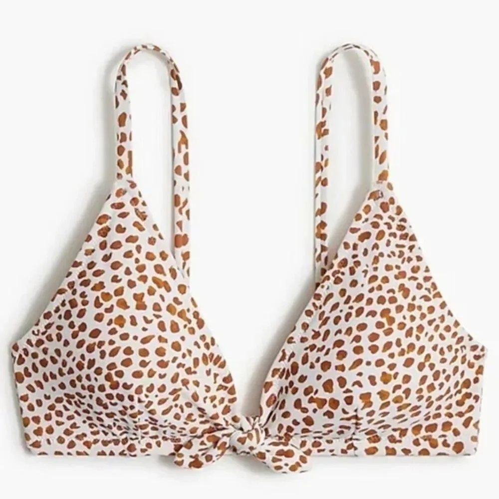 J‎ Crew Women's Bikini Top Bow Leopard Brown Size Medium NWT
